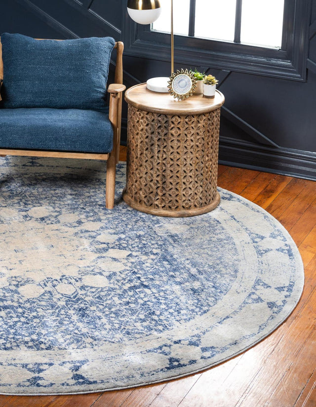 Navy Blue 8' x 8' Asheville Round Area Rug 100% Polypropylene With Cotton Backing Easy Clean Indoor Living Dining Bedroom Office Carpet for Sale at Rug Engine