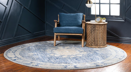 Navy Blue 8' x 8' Asheville Round Area Rug 100% Polypropylene With Cotton Backing Easy Clean Indoor Living Dining Bedroom Office Carpet for Sale at Rug Engine