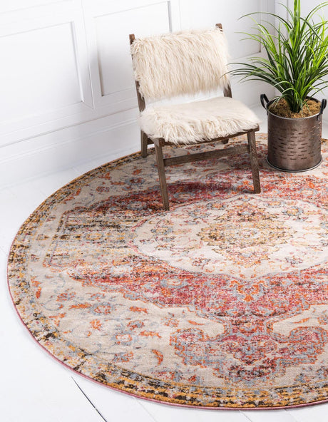 Multicolor 8' x 8' Asheville Round Area Rug 100% Polypropylene With Cotton Backing Easy Clean Indoor Living Dining Bedroom Office Carpet for Sale at Rug Engine