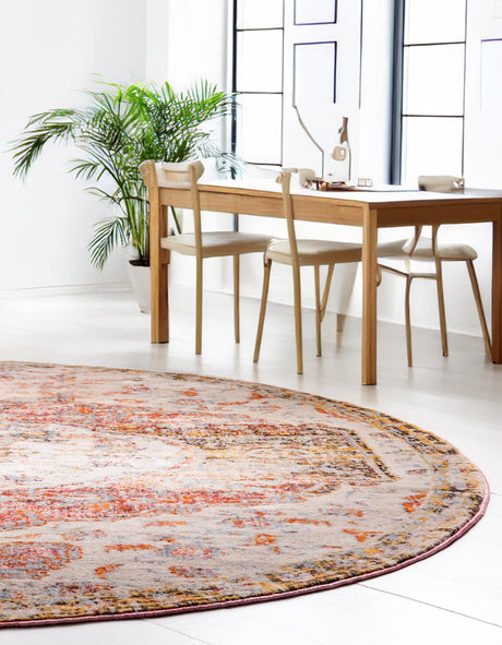 Multicolor 8' x 8' Asheville Round Area Rug 100% Polypropylene With Cotton Backing Easy Clean Indoor Living Dining Bedroom Office Carpet for Sale at Rug Engine