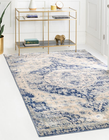 Blue 5' 1 x 8' Asheville Rectangle Area Rug 100% Polypropylene With Cotton Backing Easy Clean Indoor Living Dining Bedroom Office Carpet for Sale at Rug Engine