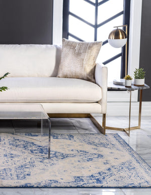 Blue 5' 1 x 8' Asheville Rectangle Area Rug 100% Polypropylene With Cotton Backing Easy Clean Indoor Living Dining Bedroom Office Carpet for Sale at Rug Engine