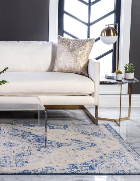 Blue 8' x 10' Asheville Rectangle Area Rug 100% Polypropylene With Cotton Backing Easy Clean Indoor Living Dining Bedroom Office Carpet for Sale at Rug Engine