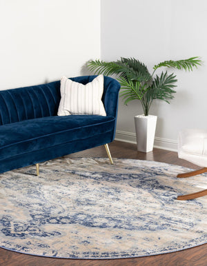 Blue 8' x 8' Asheville Round Area Rug 100% Polypropylene With Cotton Backing Easy Clean Indoor Living Dining Bedroom Office Carpet for Sale at Rug Engine
