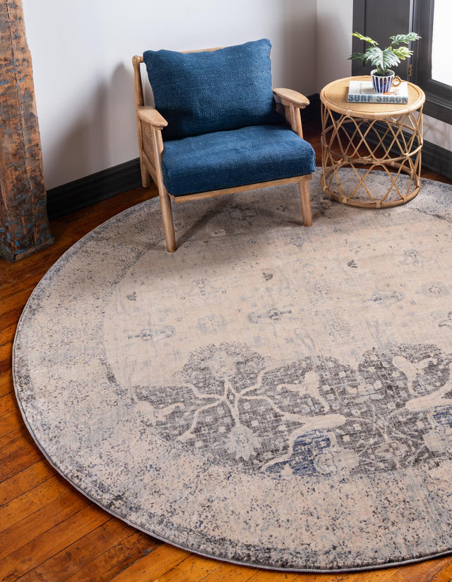 Gray 8' x 8' Asheville Round Area Rug 100% Polypropylene With Cotton Backing Easy Clean Indoor Living Dining Bedroom Office Carpet for Sale at Rug Engine