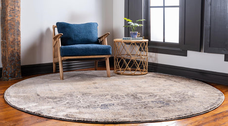 Gray 8' x 8' Asheville Round Area Rug 100% Polypropylene With Cotton Backing Easy Clean Indoor Living Dining Bedroom Office Carpet for Sale at Rug Engine