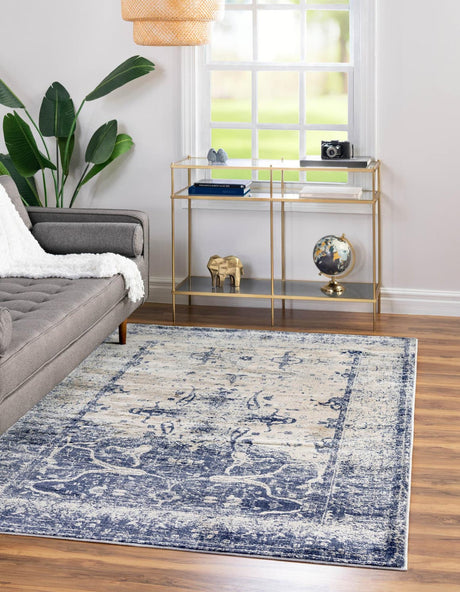 Navy Blue 4' 1 x 6' 1 Asheville Rectangle Area Rug 100% Polypropylene With Cotton Backing Easy Clean Indoor Living Dining Bedroom Office Carpet for Sale at Rug Engine