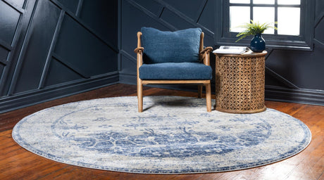 Navy Blue 8' x 8' Asheville Round Area Rug 100% Polypropylene With Cotton Backing Easy Clean Indoor Living Dining Bedroom Office Carpet for Sale at Rug Engine