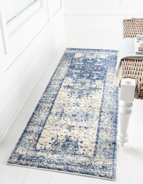Navy Blue 2' 2 x 6' 1 Asheville Runner Area Rug 100% Polypropylene With Cotton Backing Easy Clean Indoor Living Dining Bedroom Office Carpet for Sale at Rug Engine