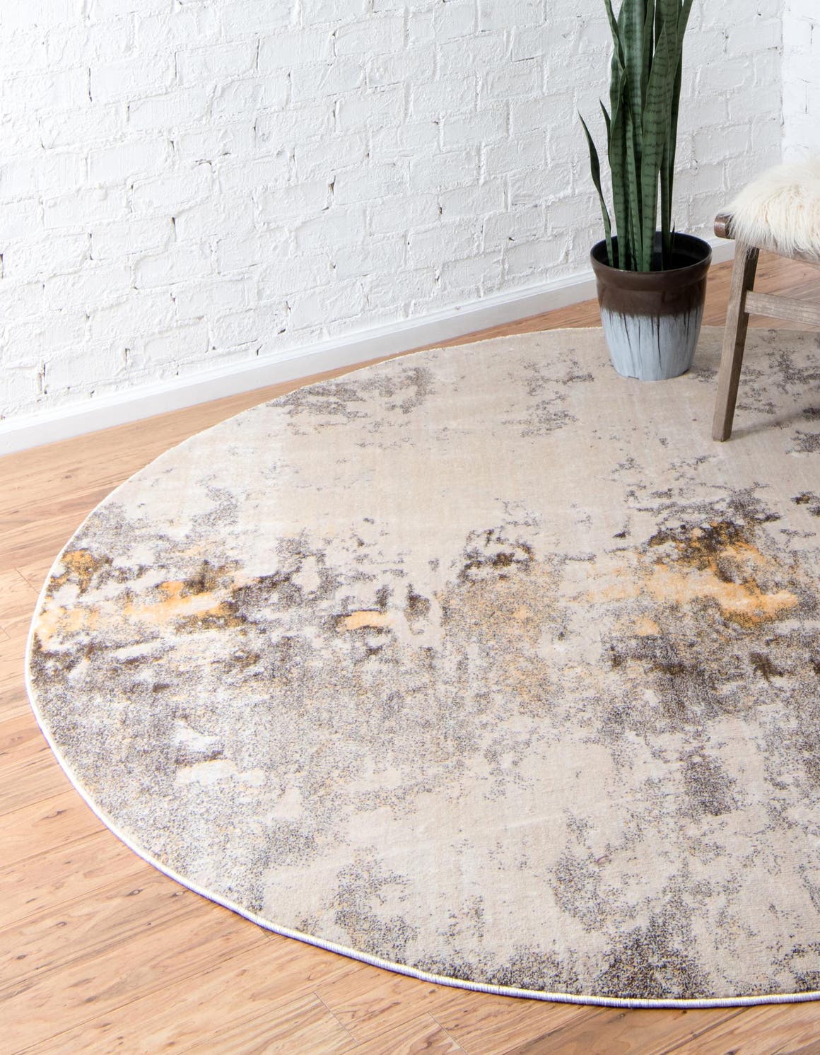 Ivory Beige 8' x 8' Helios Round Area Rug 100% Polypropylene (Space-Dyed Yarn) Easy Clean With Cotton Backing Contemporary Carpet for Sale at Rug Engine