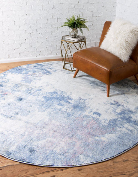 Blue 8' x 8' Helios Round Area Rug 100% Polypropylene (Space-Dyed Yarn) Easy Clean With Cotton Backing Contemporary Carpet for Sale at Rug Engine