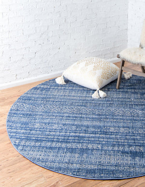 Navy Blue 8' x 8' Helios Round Area Rug 100% Polypropylene (Space-Dyed Yarn) Easy Clean With Cotton Backing Contemporary Carpet for Sale at Rug Engine