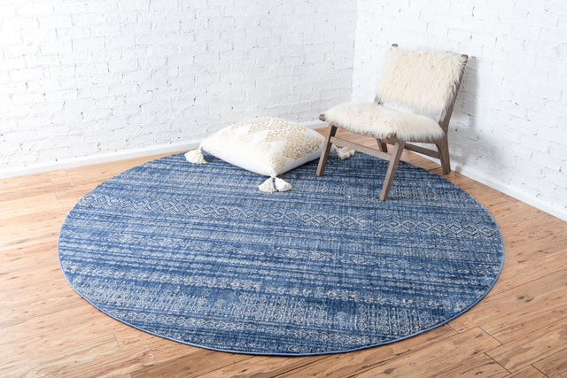 Navy Blue 8' x 8' Helios Round Area Rug 100% Polypropylene (Space-Dyed Yarn) Easy Clean With Cotton Backing Contemporary Carpet for Sale at Rug Engine
