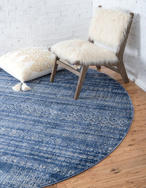 Navy Blue 8' x 8' Helios Round Area Rug 100% Polypropylene (Space-Dyed Yarn) Easy Clean With Cotton Backing Contemporary Carpet for Sale at Rug Engine