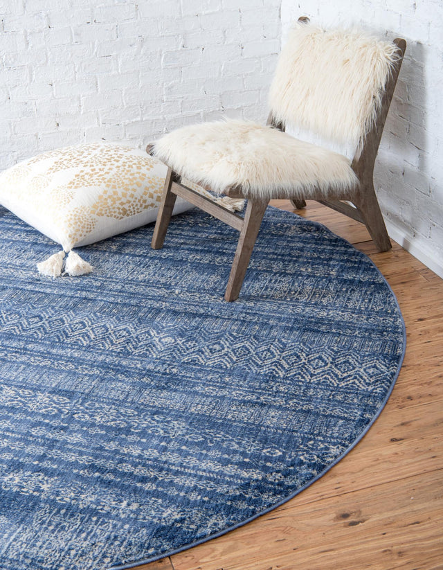 Navy Blue 8' x 8' Helios Round Area Rug 100% Polypropylene (Space-Dyed Yarn) Easy Clean With Cotton Backing Contemporary Carpet for Sale at Rug Engine