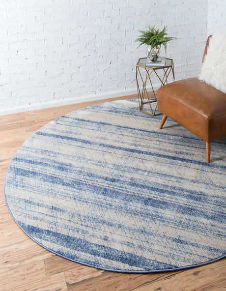 Blue 8' x 8' Helios Round Area Rug 100% Polypropylene (Space-Dyed Yarn) Easy Clean With Cotton Backing Contemporary Carpet for Sale at Rug Engine