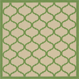Beige and Green 6' 1 x 6' 1 Outdoor Trellis Square Rug