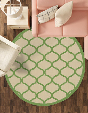 Beige and Green 6' 1 x 6' 1 Outdoor Trellis Round Rug