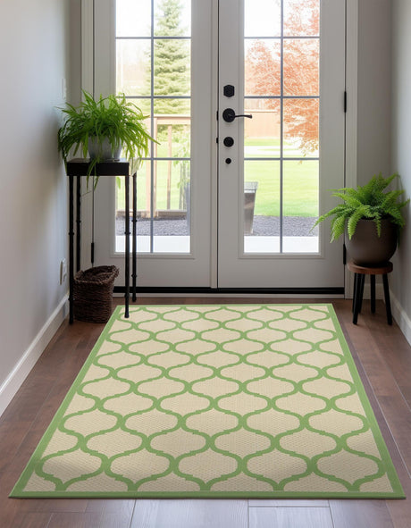 Beige and Green 2' 2 x 3' 1 Outdoor Trellis Rectangle Rug