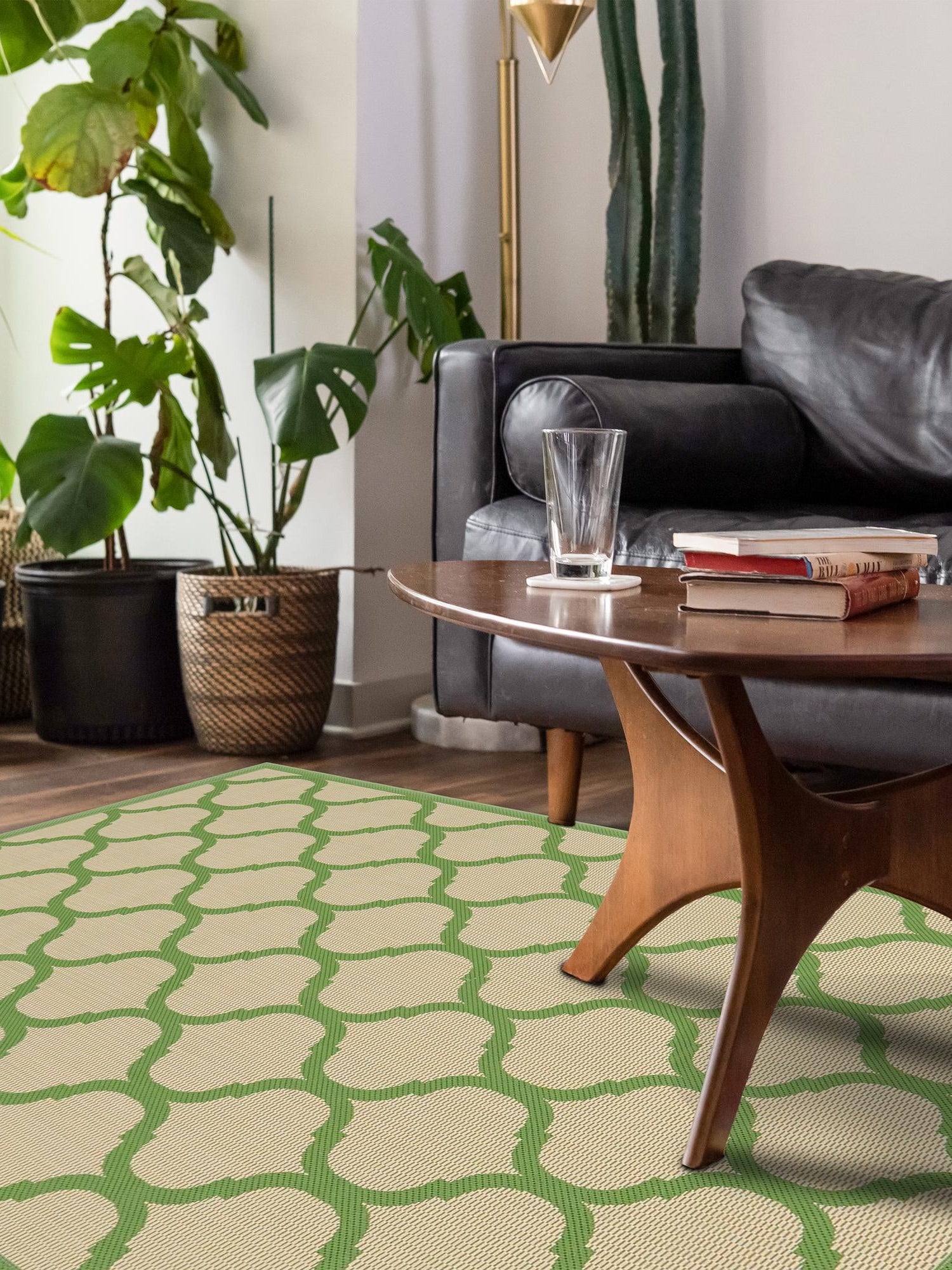 Beige and Green 7' 1 x 10' Outdoor Trellis Rectangle Area Rug Weather Resistant for Patio, Deck, Terrace, Balcony, Porch Geometric Design Water Safe Outside Carpet for Sale at Rug Engine