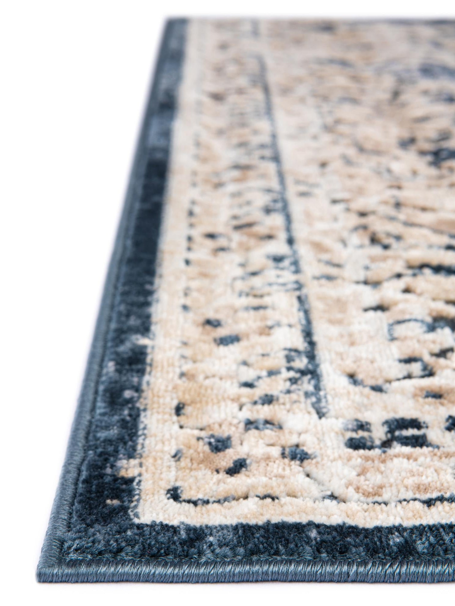 Dark Blue 7' 10 x 7' 10 Chateau Square Area Rug 85% Polypropylene & 15% Chenille With Cotton Backing Traditional Vintage Distressed Carpet for Classical Interior Design Decorating for Sale at Rug Engine