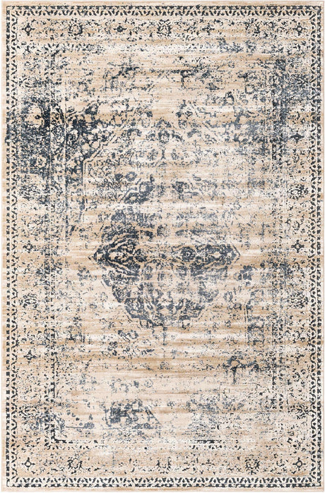 Dark Blue 6' 1 x 9' Chateau Rectangle Area Rug 85% Polypropylene & 15% Chenille With Cotton Backing Traditional Vintage Distressed Carpet for Classical Interior Design Decorating for Sale at Rug Engine