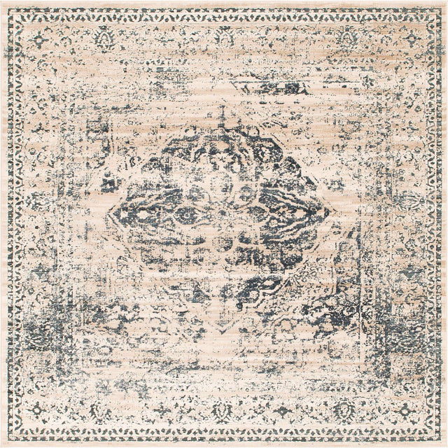 Dark Blue 6' 9 x 7' 1 Chateau Square Area Rug 85% Polypropylene & 15% Chenille With Cotton Backing Traditional Vintage Distressed Carpet for Classical Interior Design Decorating for Sale at Rug Engine