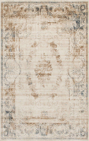 Blue Cream 6' 1 x 9' Chateau Rectangle Area Rug 85% Polypropylene & 15% Chenille With Cotton Backing Traditional Vintage Distressed Carpet for Classical Interior Design Decorating for Sale at Rug Engine