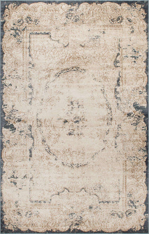 Cream 6' 1 x 9' Chateau Rectangle Area Rug 85% Polypropylene & 15% Chenille With Cotton Backing Traditional Vintage Distressed Carpet for Classical Interior Design Decorating for Sale at Rug Engine