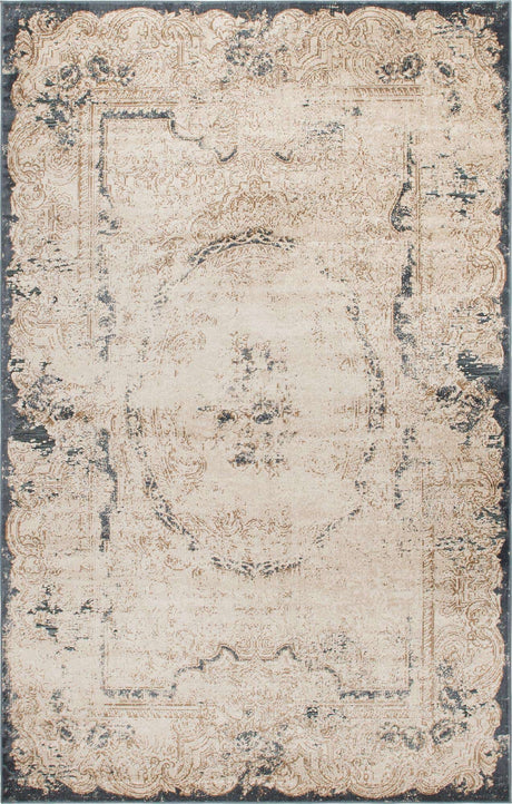 Cream 6' 1 x 9' Chateau Rectangle Area Rug 85% Polypropylene & 15% Chenille With Cotton Backing Traditional Vintage Distressed Carpet for Classical Interior Design Decorating for Sale at Rug Engine