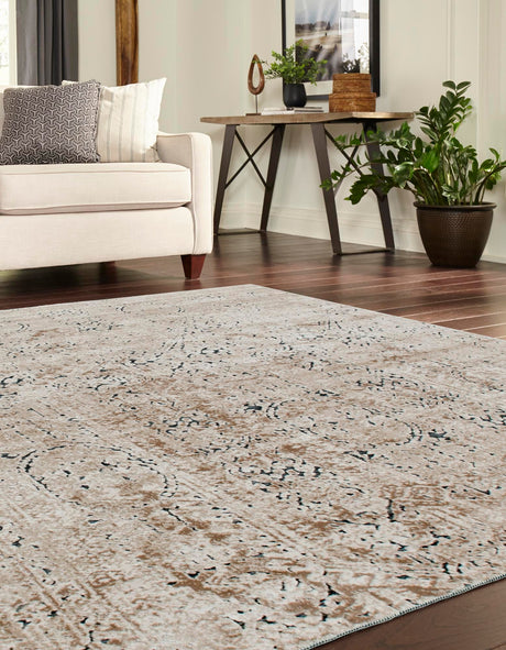 Beige 7' 1 x 7' 1 Chateau Square Area Rug 85% Polypropylene & 15% Chenille With Cotton Backing Traditional Vintage Distressed Carpet for Classical Interior Design Decorating for Sale at Rug Engine
