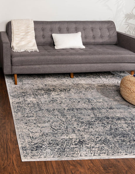 Blue Gray 7' 1 x 7' 1 Chateau Square Area Rug 85% Polypropylene & 15% Chenille With Cotton Backing Traditional Vintage Distressed Carpet for Classical Interior Design Decorating for Sale at Rug Engine