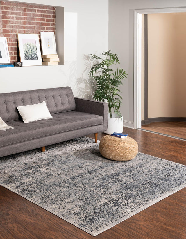 Blue Gray 7' 1 x 7' 1 Chateau Square Area Rug 85% Polypropylene & 15% Chenille With Cotton Backing Traditional Vintage Distressed Carpet for Classical Interior Design Decorating for Sale at Rug Engine