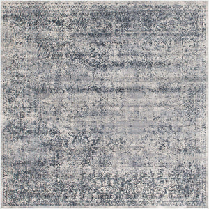 Blue Gray 7' 1 x 7' 1 Chateau Square Area Rug 85% Polypropylene & 15% Chenille With Cotton Backing Traditional Vintage Distressed Carpet for Classical Interior Design Decorating for Sale at Rug Engine