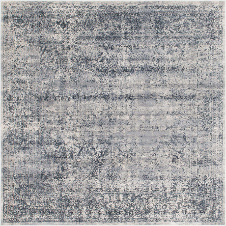 Blue Gray 7' 1 x 7' 1 Chateau Square Area Rug 85% Polypropylene & 15% Chenille With Cotton Backing Traditional Vintage Distressed Carpet for Classical Interior Design Decorating for Sale at Rug Engine