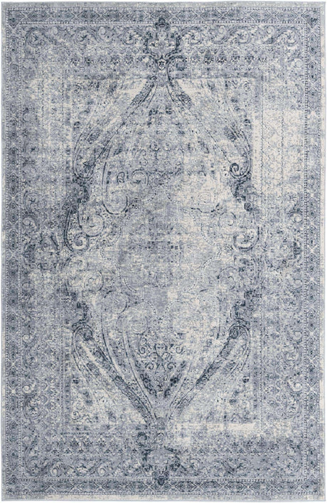 Dark Blue 6' 1 x 9' Chateau Rectangle Area Rug 85% Polypropylene & 15% Chenille With Cotton Backing Traditional Vintage Distressed Carpet for Classical Interior Design Decorating for Sale at Rug Engine