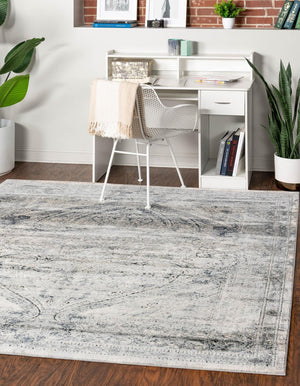 Dark Blue 7' 1 x 7' 1 Chateau Square Area Rug 85% Polypropylene & 15% Chenille With Cotton Backing Traditional Vintage Distressed Carpet for Classical Interior Design Decorating for Sale at Rug Engine