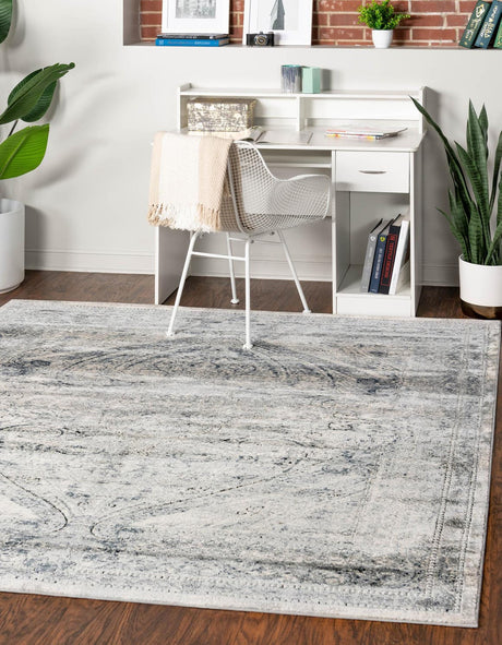 Dark Blue 7' 1 x 7' 1 Chateau Square Area Rug 85% Polypropylene & 15% Chenille With Cotton Backing Traditional Vintage Distressed Carpet for Classical Interior Design Decorating for Sale at Rug Engine