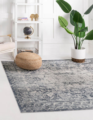 Dark Blue 7' 1 x 7' 1 Chateau Square Area Rug 85% Polypropylene & 15% Chenille With Cotton Backing Traditional Vintage Distressed Carpet for Classical Interior Design Decorating for Sale at Rug Engine