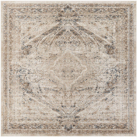 Beige 7' 1 x 7' 1 Chateau Square Area Rug 85% Polypropylene & 15% Chenille With Cotton Backing Traditional Vintage Distressed Carpet for Classical Interior Design Decorating for Sale at Rug Engine