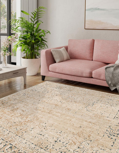Beige 7' 1 x 7' 1 Chateau Square Area Rug 85% Polypropylene & 15% Chenille With Cotton Backing Traditional Vintage Distressed Carpet for Classical Interior Design Decorating for Sale at Rug Engine