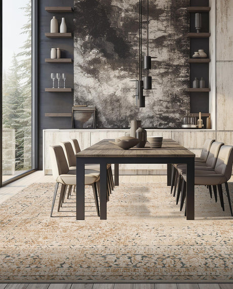 Beige 7' 1 x 7' 1 Chateau Square Area Rug 85% Polypropylene & 15% Chenille With Cotton Backing Traditional Vintage Distressed Carpet for Classical Interior Design Decorating for Sale at Rug Engine