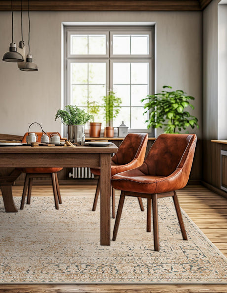 Beige 7' 1 x 7' 1 Chateau Square Area Rug 85% Polypropylene & 15% Chenille With Cotton Backing Traditional Vintage Distressed Carpet for Classical Interior Design Decorating for Sale at Rug Engine