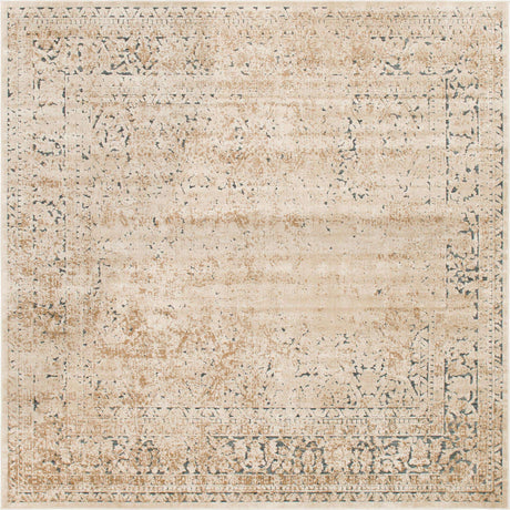 Beige 7' 1 x 7' 1 Chateau Square Area Rug 85% Polypropylene & 15% Chenille With Cotton Backing Traditional Vintage Distressed Carpet for Classical Interior Design Decorating for Sale at Rug Engine