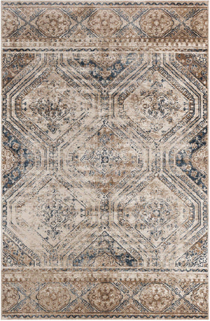 Blue Beige 6' 1 x 9' Chateau Rectangle Area Rug 85% Polypropylene & 15% Chenille With Cotton Backing Traditional Vintage Distressed Carpet for Classical Interior Design Decorating for Sale at Rug Engine