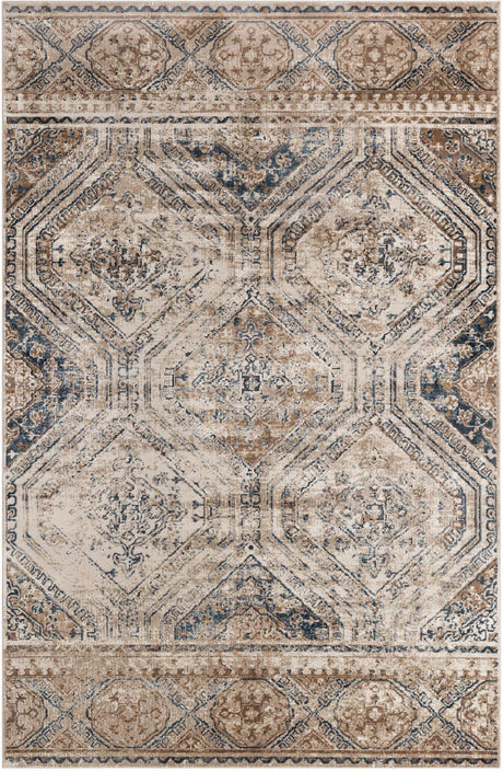 Blue Beige 6' 1 x 9' Chateau Rectangle Area Rug 85% Polypropylene & 15% Chenille With Cotton Backing Traditional Vintage Distressed Carpet for Classical Interior Design Decorating for Sale at Rug Engine