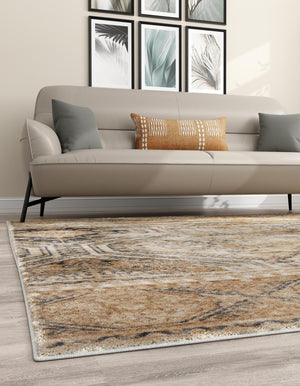Blue Beige 7' 1 x 7' 1 Chateau Square Area Rug 85% Polypropylene & 15% Chenille With Cotton Backing Traditional Vintage Distressed Carpet for Classical Interior Design Decorating for Sale at Rug Engine