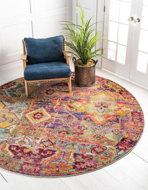 Multicolor 8' x 8' Monterey Round Area Rug 100% Polypropylene Colorful Easy Clean Traditional Carpet for Living Room, Bedrooms, Dining, Kitchen for Sale at Rug Engine