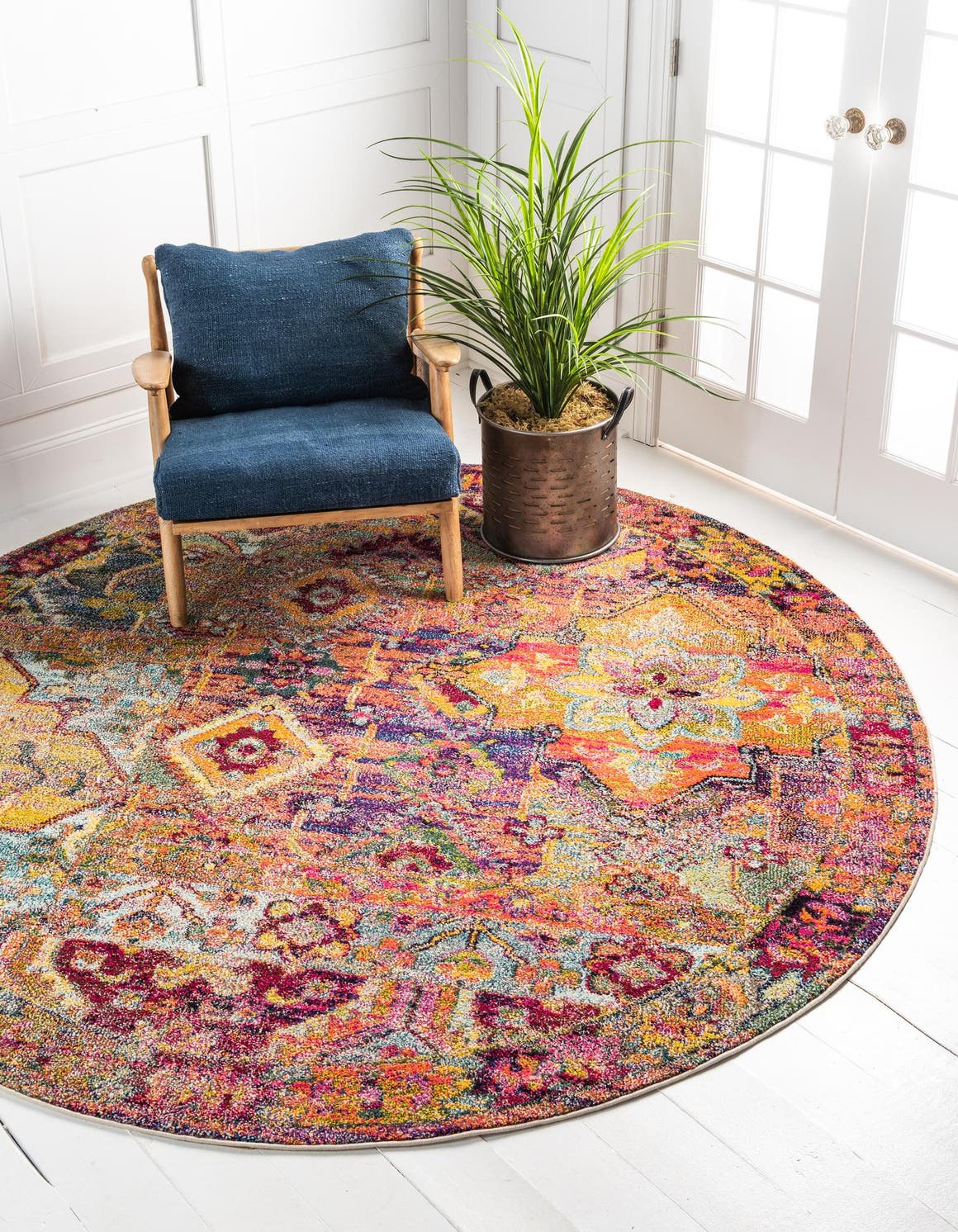 Multicolor 6' 1 x 6' 1 Monterey Round Area Rug 100% Polypropylene Colorful Easy Clean Traditional Carpet for Living Room, Bedrooms, Dining, Kitchen for Sale at Rug Engine