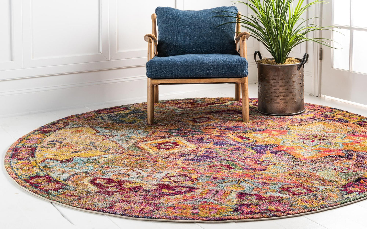 Multicolor 6' 1 x 6' 1 Monterey Round Area Rug 100% Polypropylene Colorful Easy Clean Traditional Carpet for Living Room, Bedrooms, Dining, Kitchen for Sale at Rug Engine
